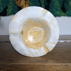 Vintage MCM Onyx Stone Ashtray Banded Carved | Retro | Midcentury Modern